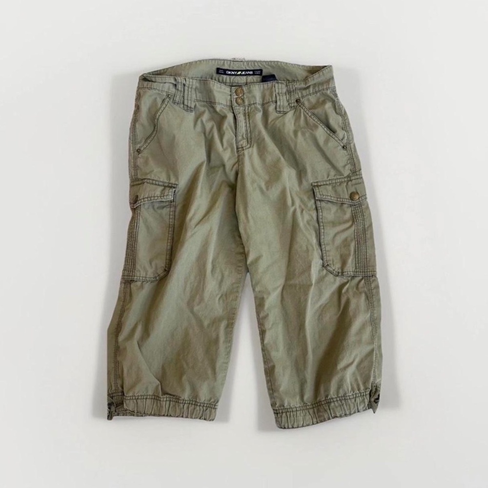 DKNY khaki cargo Capri pants with button fly and adjustable waist